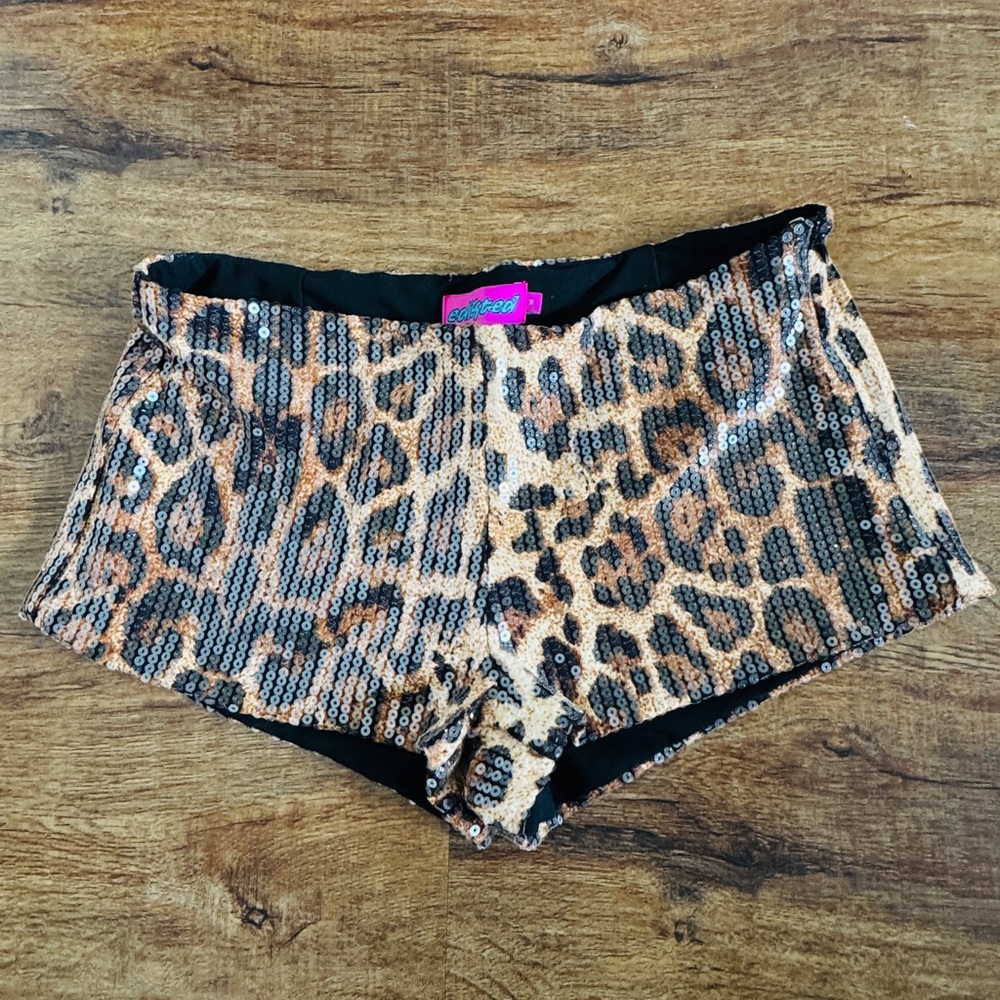 EDIKTED SEQUIN LEOPARD PRINTED MICRO SHORTS